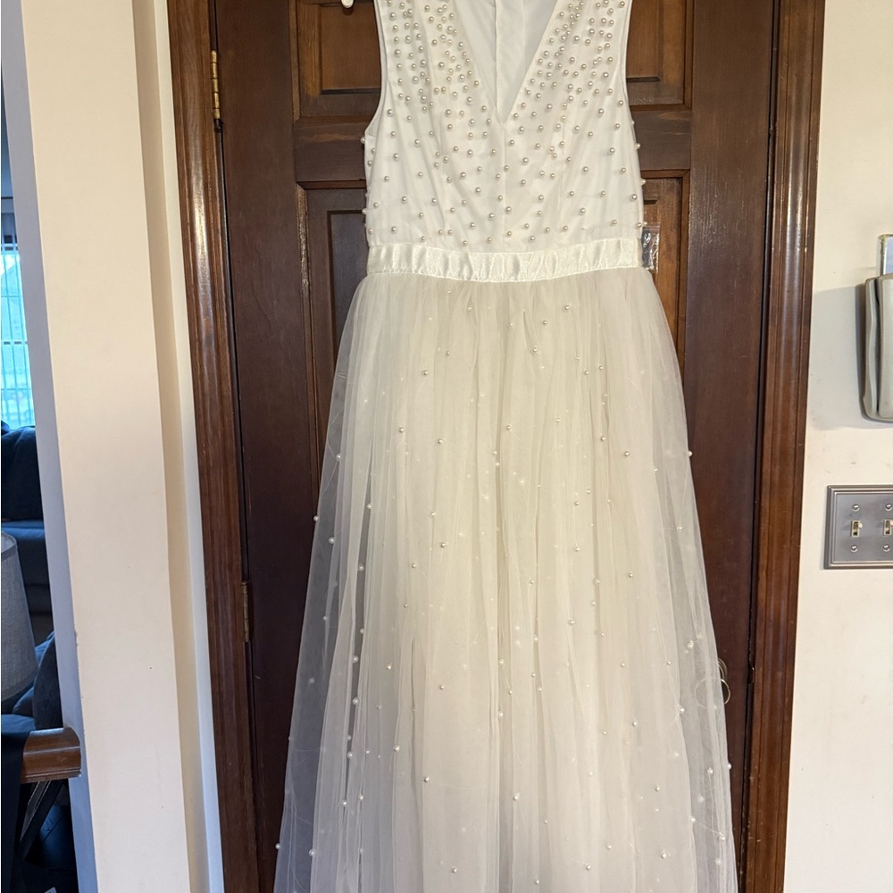 Venus Couture - Elegant White Beaded Gown Size 10